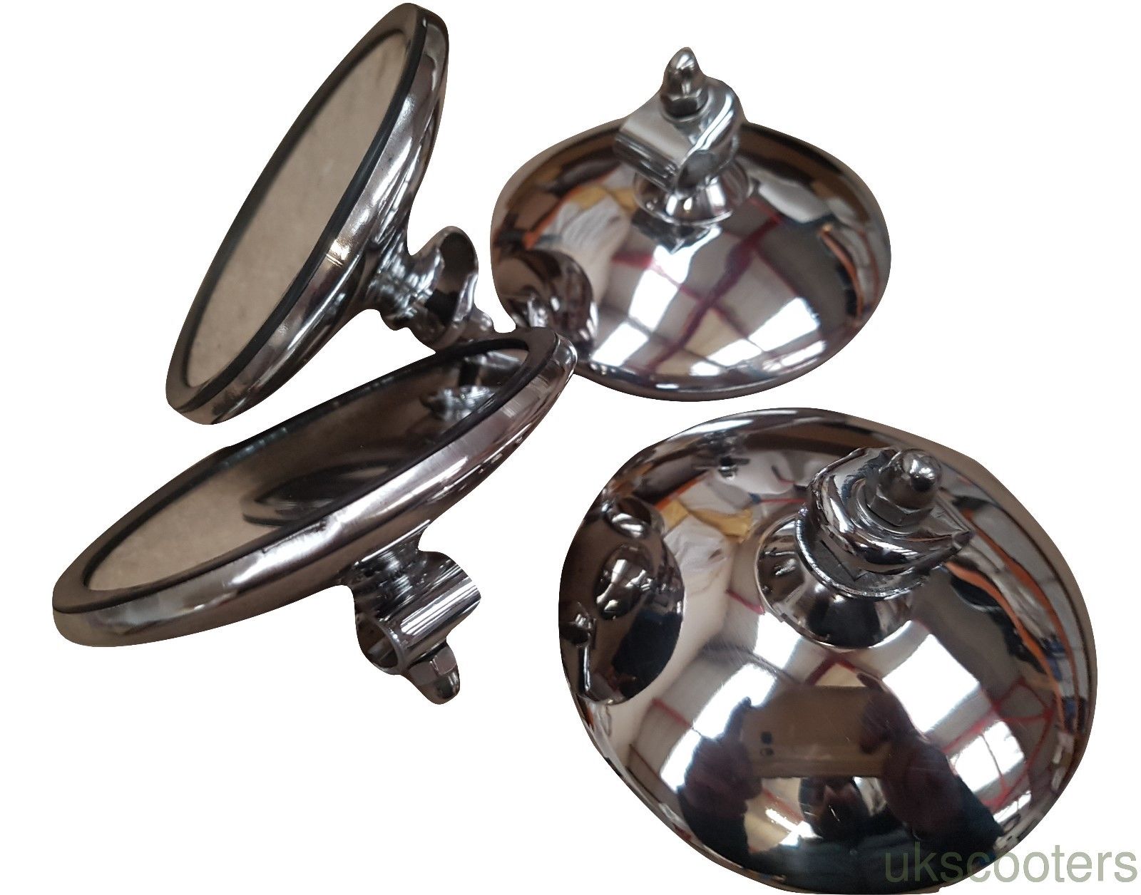 Vespa Lambretta Polished Stainless Round Mirror Head X 4 With Stem